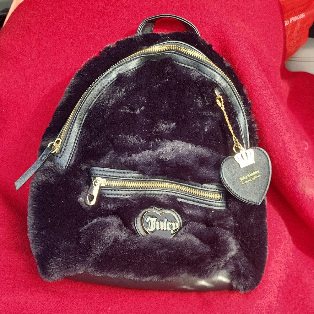 Juicy Couture Black Faux Fur Backpack
